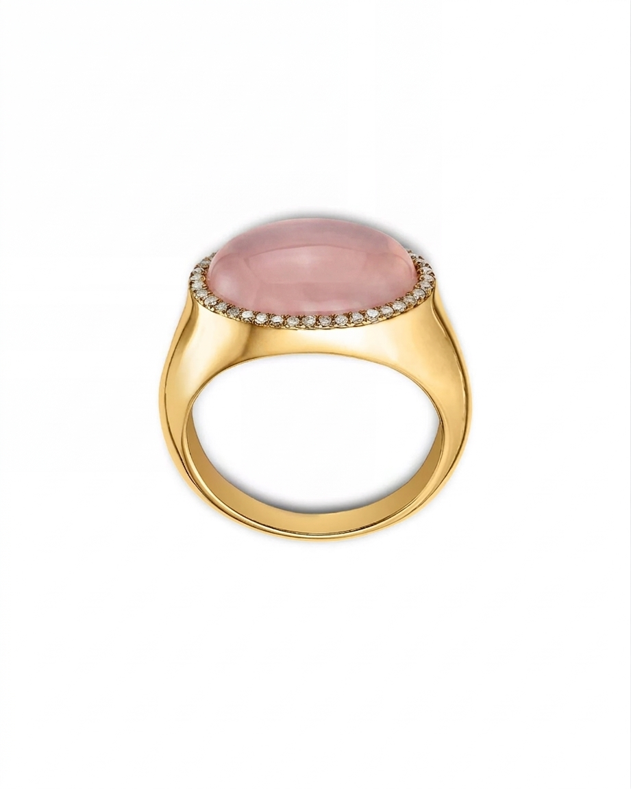 Pink Chalcedony Halo Signet Ring - Image 2