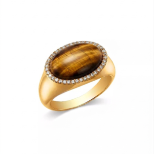 Tiger Eye Halo Signet Ring