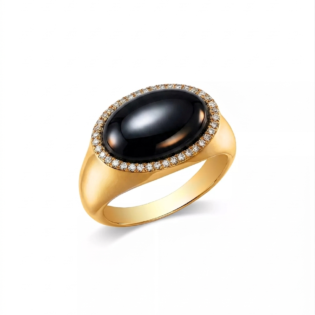 Black Onyx Halo Signet Ring
