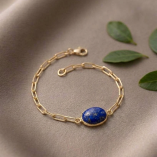 Lapis Lazuli Oval Bezel Paperclip Chain Bracelet