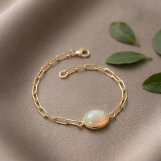 Opal Oval Bezel Paperclip Chain Bracelet