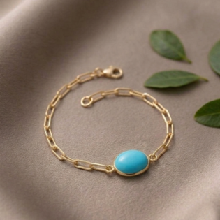 Turquoise Oval Bezel Paperclip Chain Bracelet