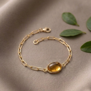 Citrine Oval Bezel Paperclip Chain Bracelet