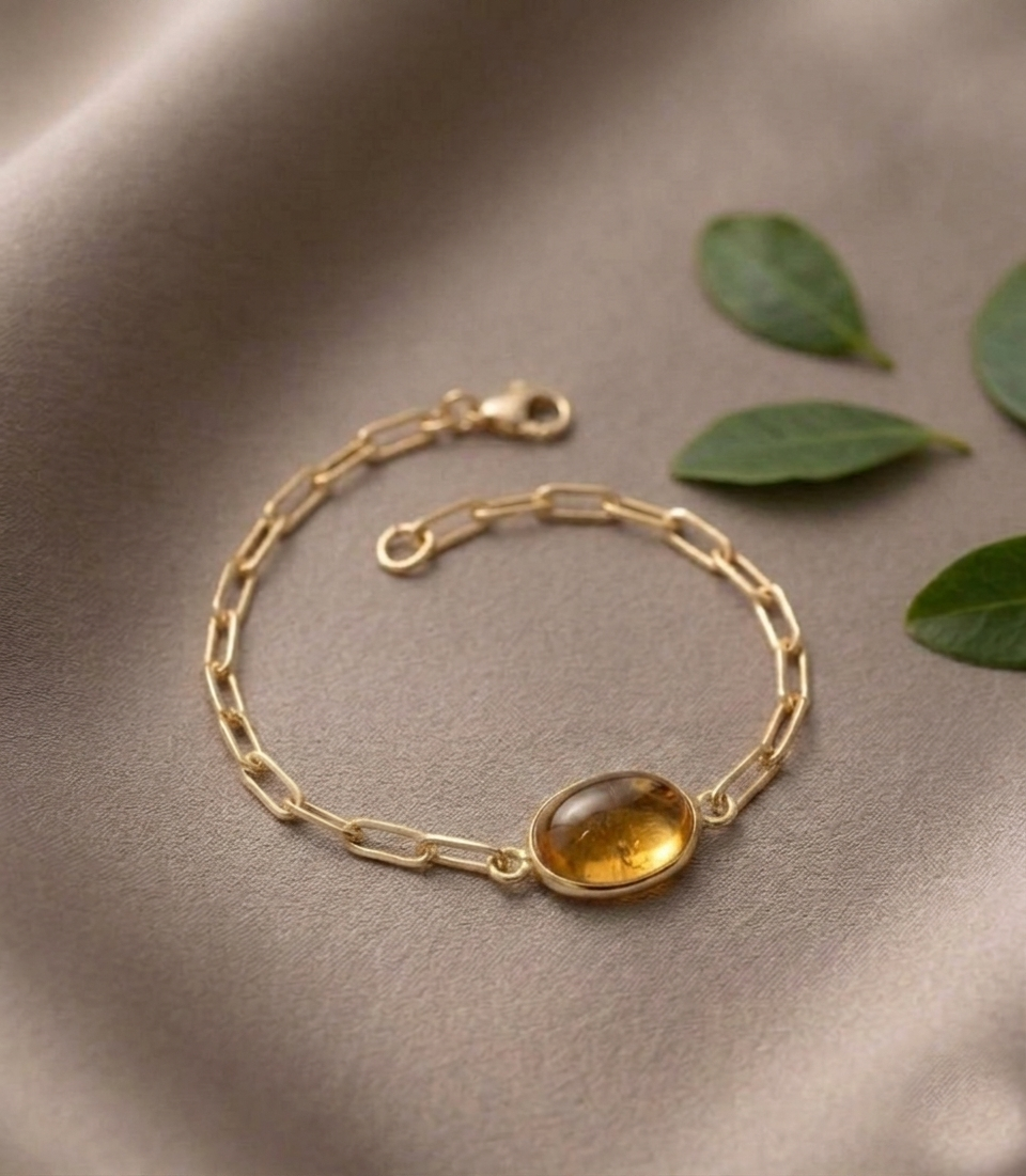 Citrine Oval Bezel Paperclip Chain Bracelet